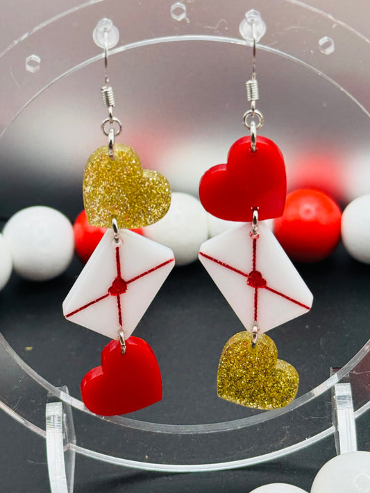 Triple Stacked Heart Dangle Earrings