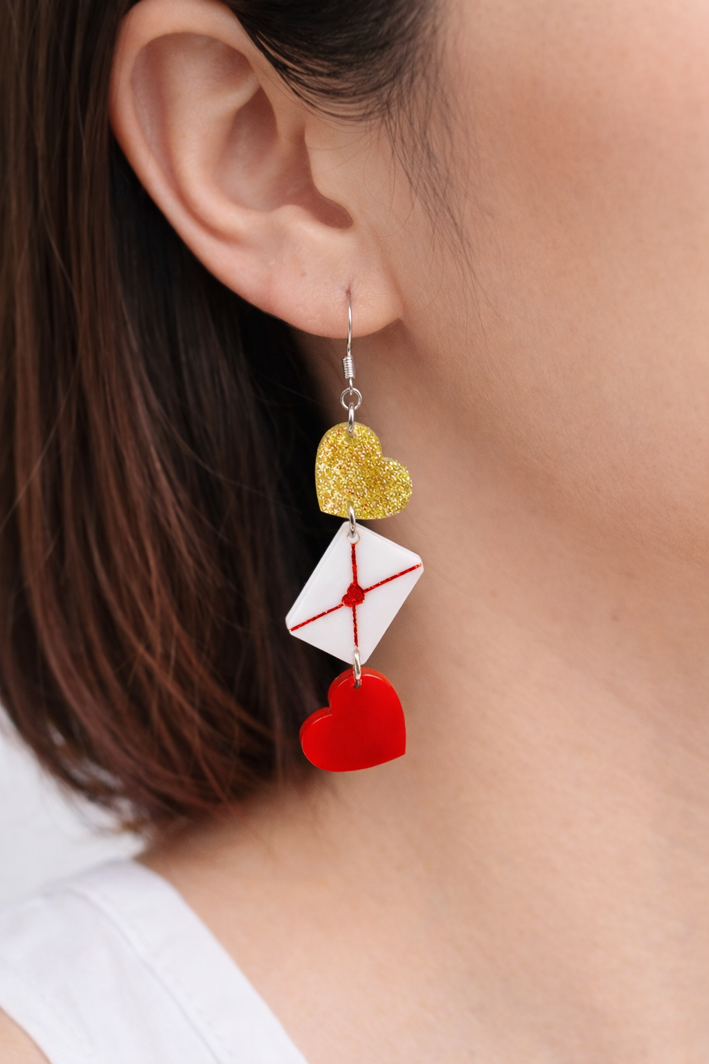Triple Stacked Heart Dangle Earrings / Valentine Gifts