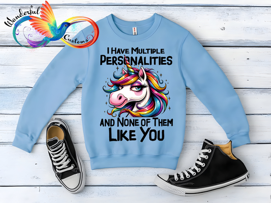Unicorns, Attitude, & Multiple Personalities Sweatshirt | Unisex  | Sarcastic Apparel