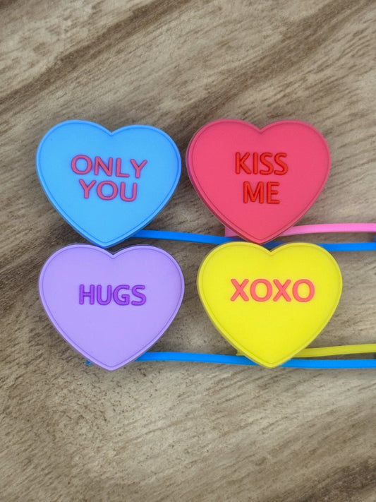 Candy Hearts Straw Toppers | Tumbler Accessory | Valentines Gift
