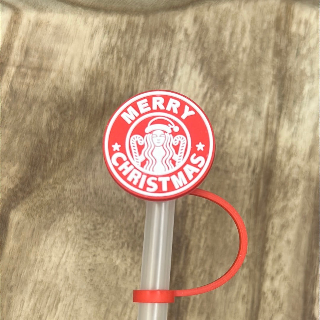 Red Merry X-Mas Straw Topper | Tumbler Accessory | Christmas Gifts
