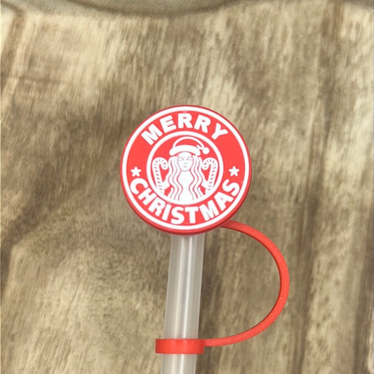 Red Merry X-Mas Straw Topper | Tumbler Accessory | Christmas Gifts