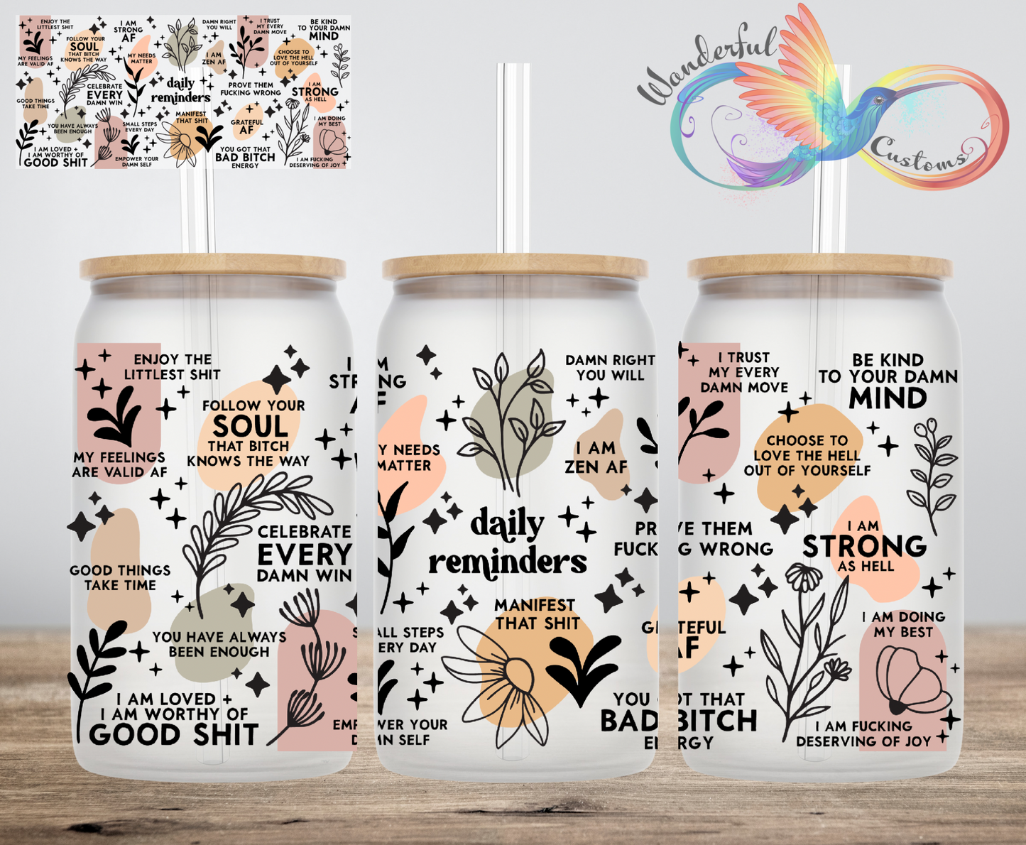 Daily Reminders! Glass Tumbler | Libbey Style Tumbler | Motivational Gifts
