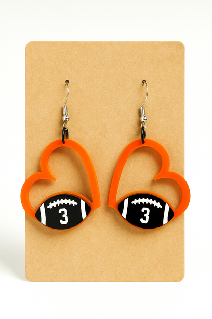 Heart & Football | Game Day Spirit Earrings | Custom Colors