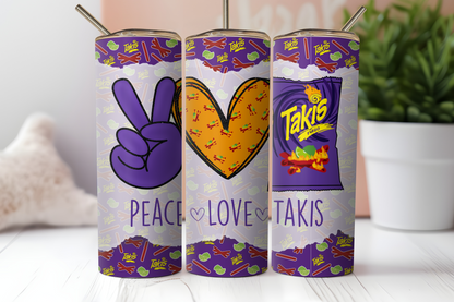 Peace, Love, and Takis Skinny Tumbler