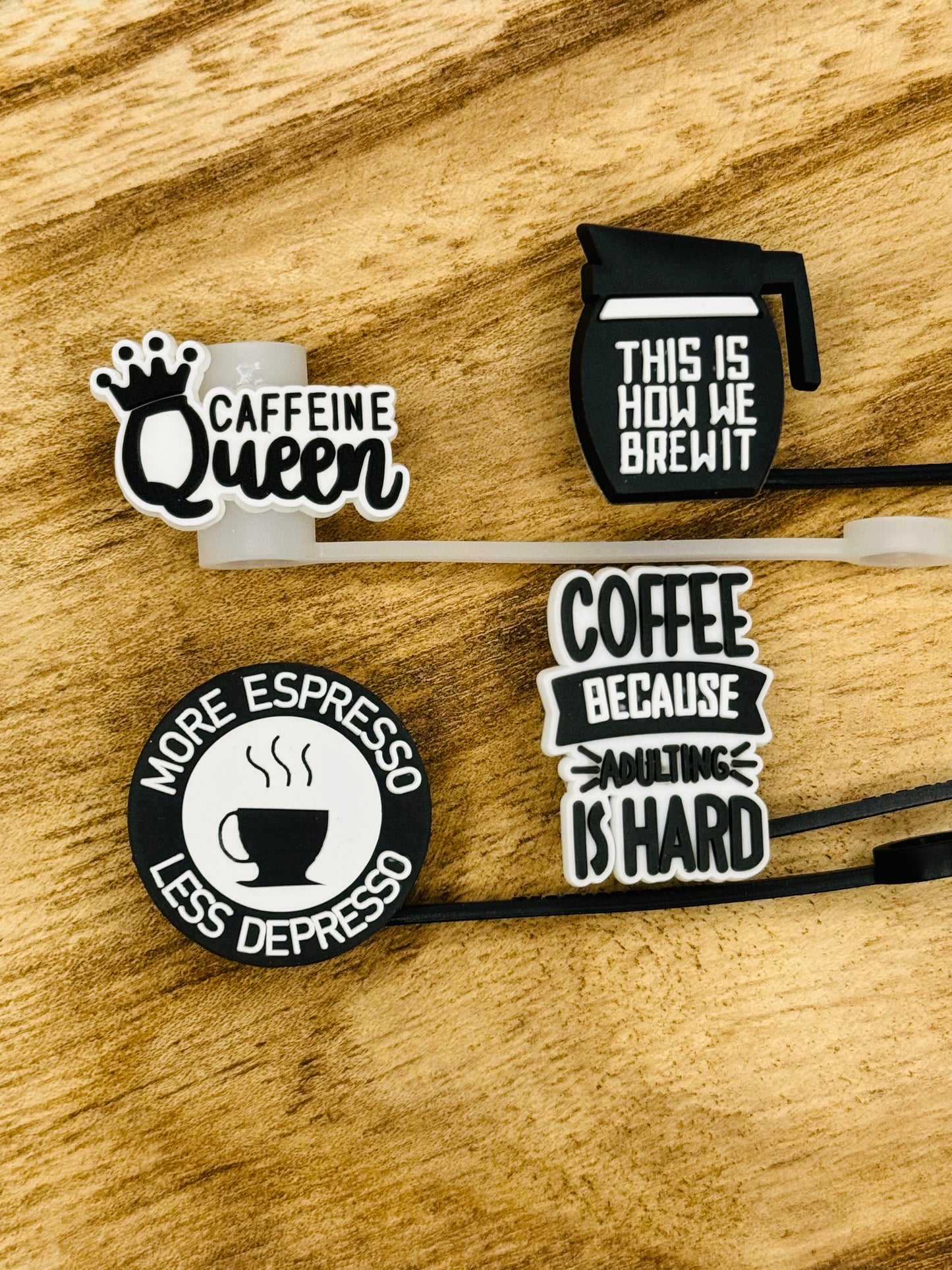 Java Jokes: Caffeine Addicts Straw Topper Set of 4 | Tumbler Accessory | Coffee Lover Gifts