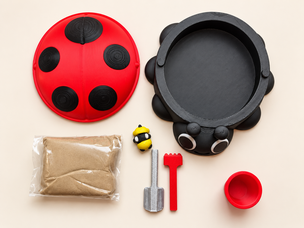 Ladybug Sensory Sandbox Kit with Mini Animal & Tools – Desktop Sand Garden