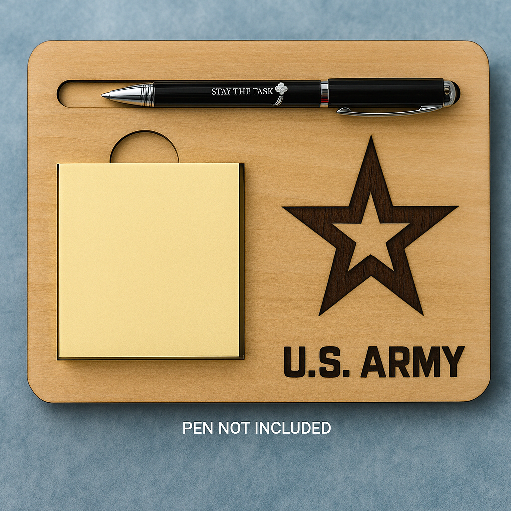 U.S. Army Wooden Sticky Note Holder & Matching Coaster | Military Desk Organizer Gift for Soldiers & Veterans