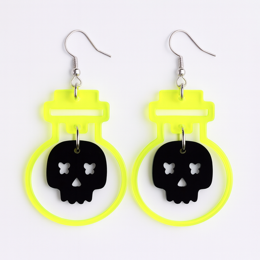 💀 Neon Skull Potion Bottle Dangle Earrings | Halloween Jewelry