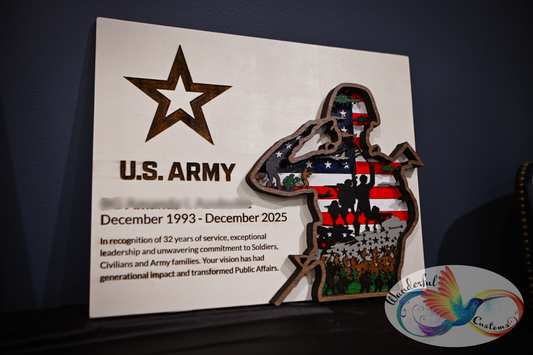 U.S. Army Wooden Wall Art – Personalized Soldier Silhouette Plaque | Retirement Gift | PCS Gift