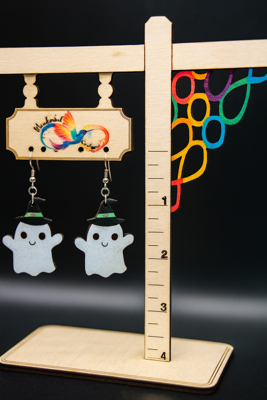 Witchy Ghost Earrings – Hand-Painted Halloween Charm