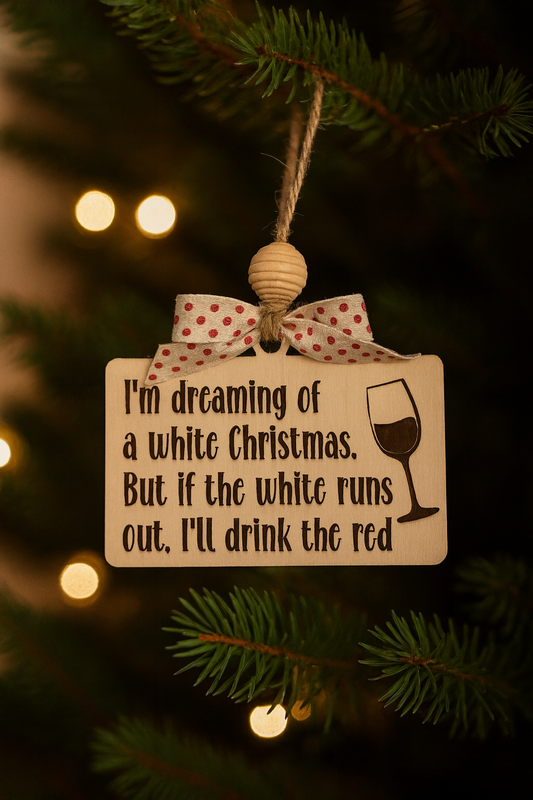 White Christmas… or Red – Wooden Wine Tag Ornament