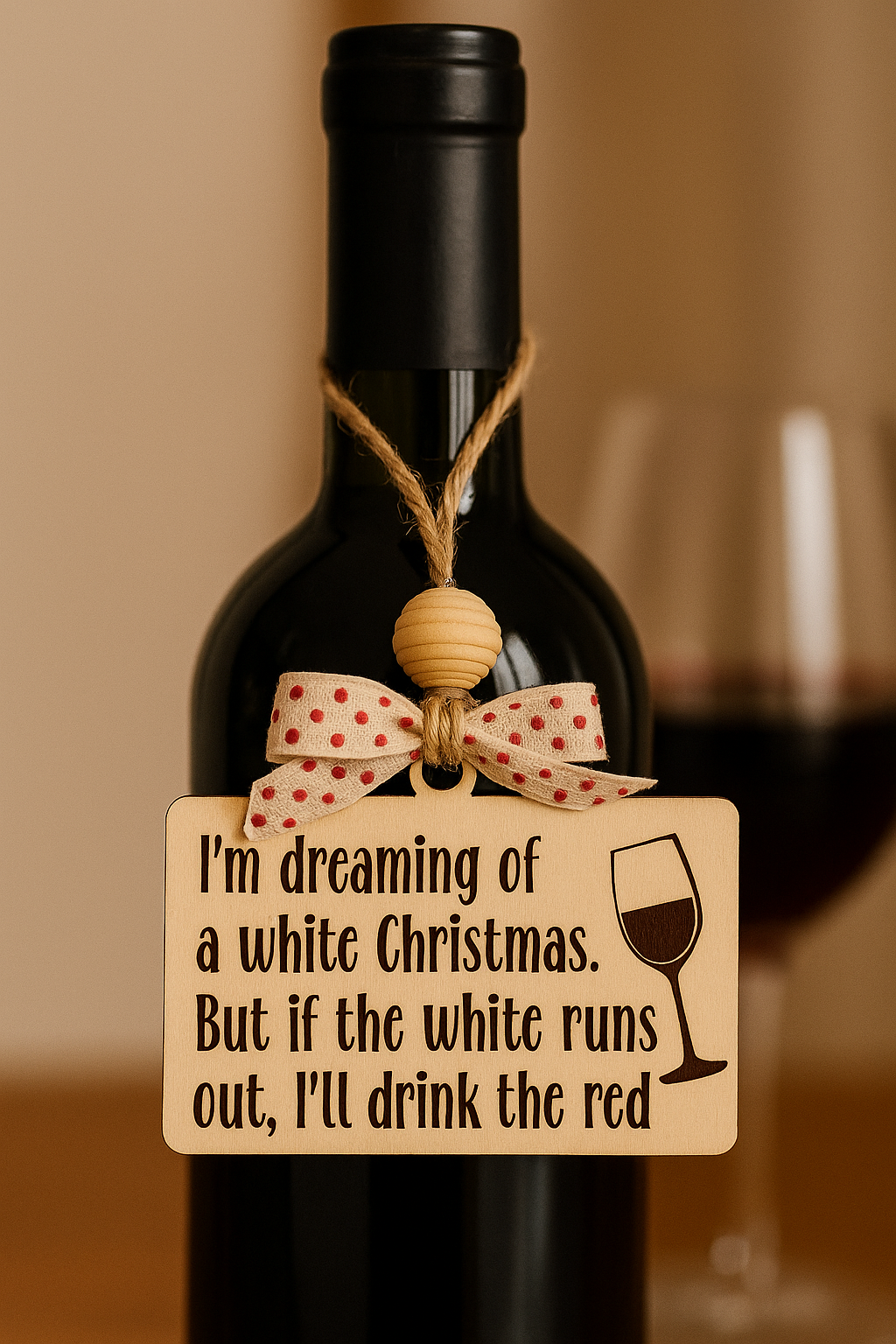 White Christmas… or Red – Wooden Wine Tag Ornament