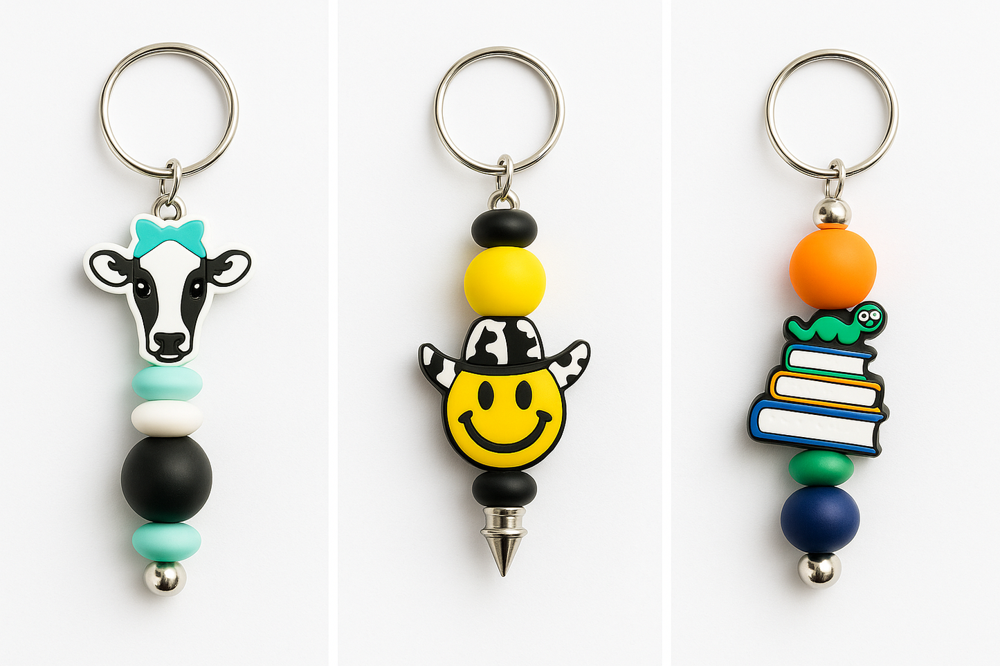 Beaded Silicone Keychain | Cute Charm Keyrings for Bags, Keys & Backpacks