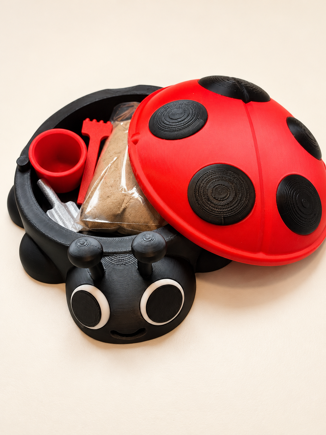 Ladybug Sensory Sandbox Kit with Mini Animal & Tools – Desktop Sand Garden