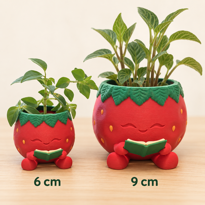 Reading Strawberry Planter | Cute 3D-Printed Plant Pot | Book Lover Gift | Whimsical Desk Décor
