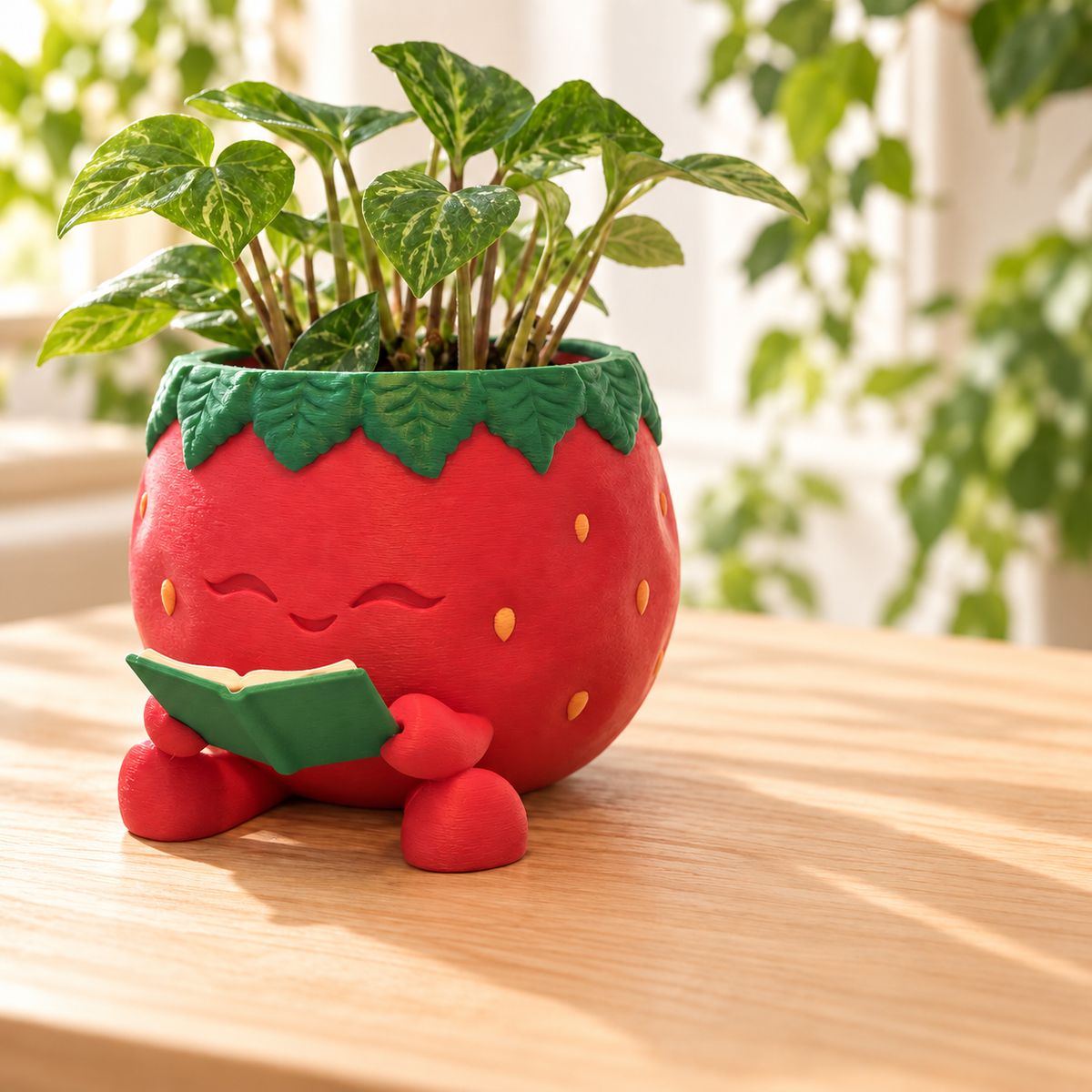 Every Berry Reads Strawberry Planter | Book Lover Plant Pot | 3D-Printed Reader Gift