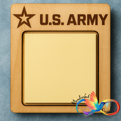 U.S. Army Wooden Sticky Note Holder & Matching Coaster | Military Desk Organizer Gift for Soldiers & Veterans