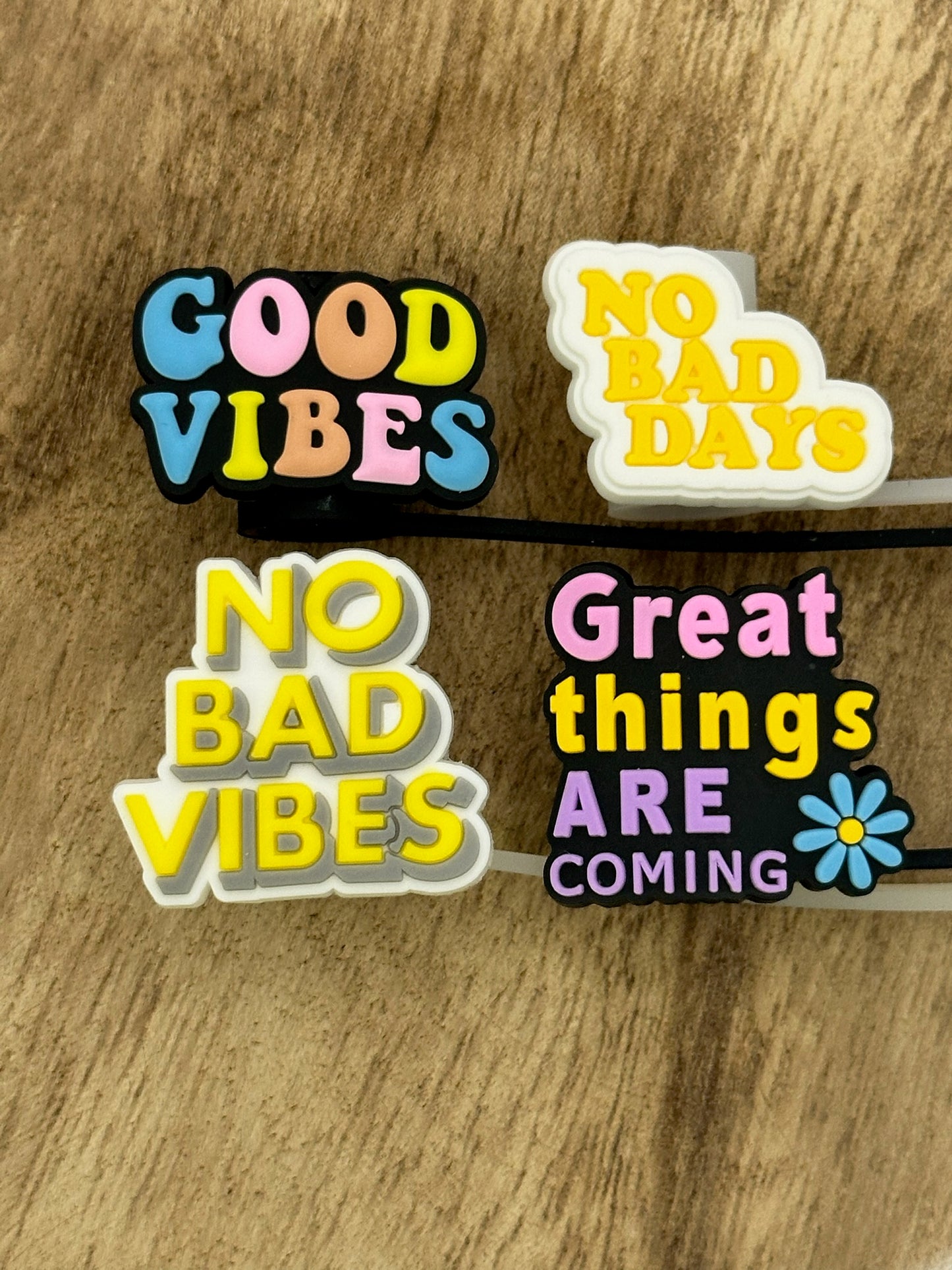 No bad vibes Straw Topper Sets | Tumbler Accessory | Spread Positivity Gifts