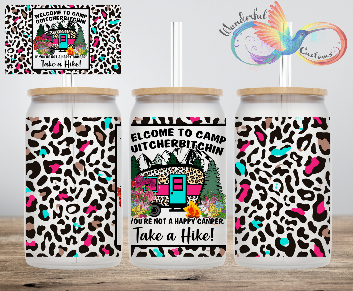 A 16 oz. Libbey Can featuring the #NSFW Take a Hike! design from the Not Safe for Work collection. The cup boldly communicates a message with its edgy graphic, encouraging a carefree attitude. The design is a playful yet assertive way of saying, 'Stop complaining or take a hike!' Perfect for those who embrace the #YOLO lifestyle and want their cup to reflect their fearless personality.